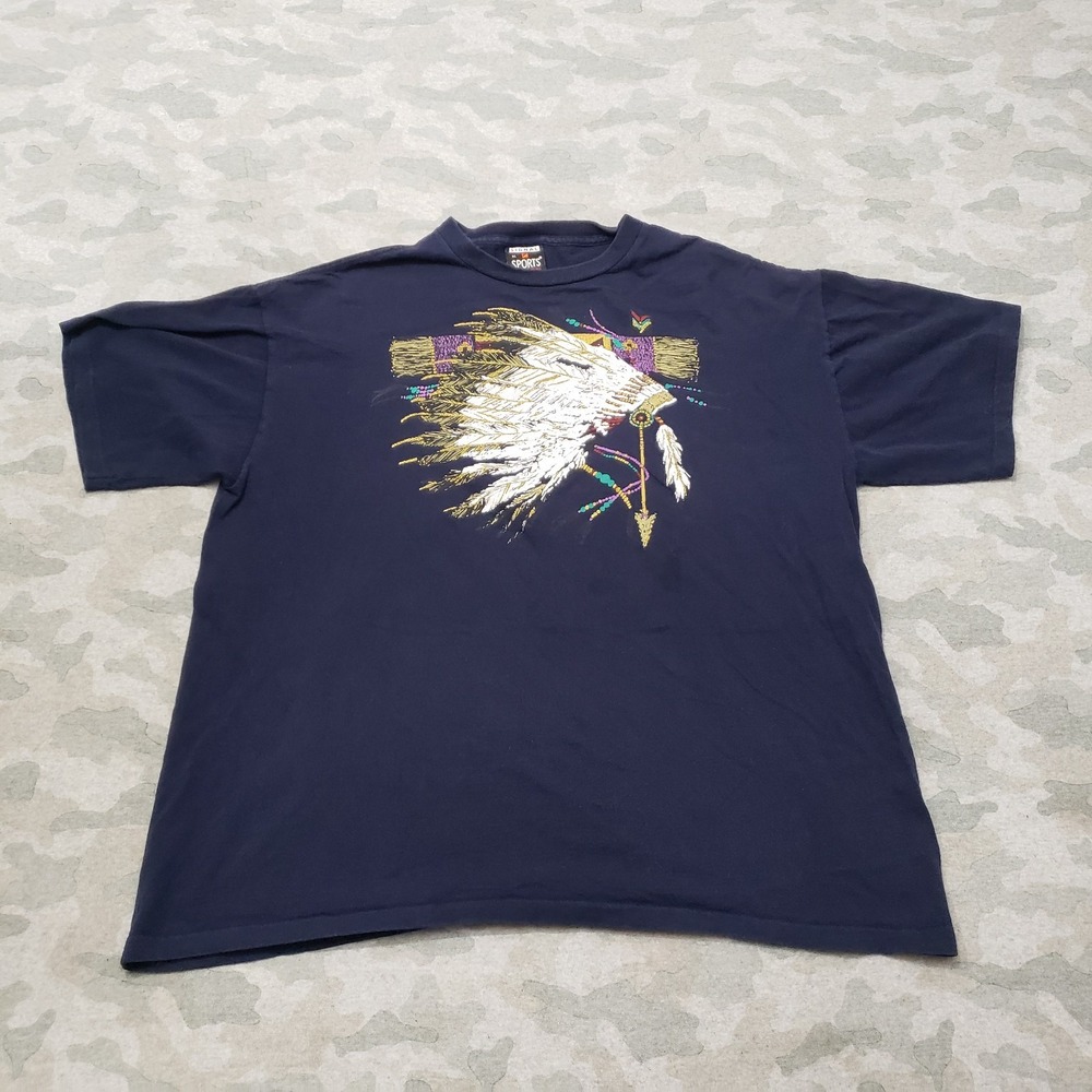 Vintage‎ Native Shirt Mens XL Blue Signal Sports Short Sleeve Single Stitch